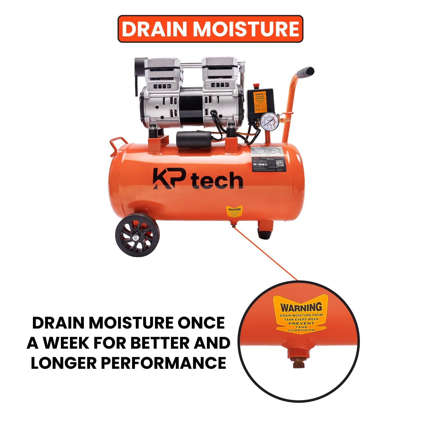 Oil free and silent Air compressor 750W | 24L Tank