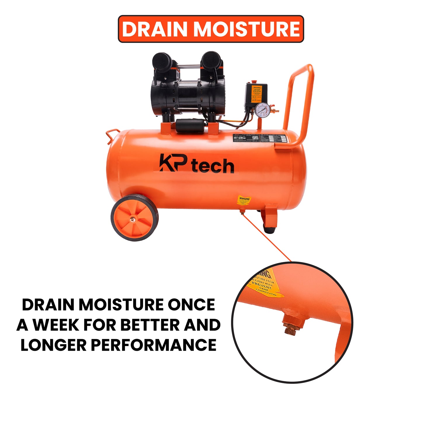 Oil free and silent Air compressor 1560W | 50L Tank