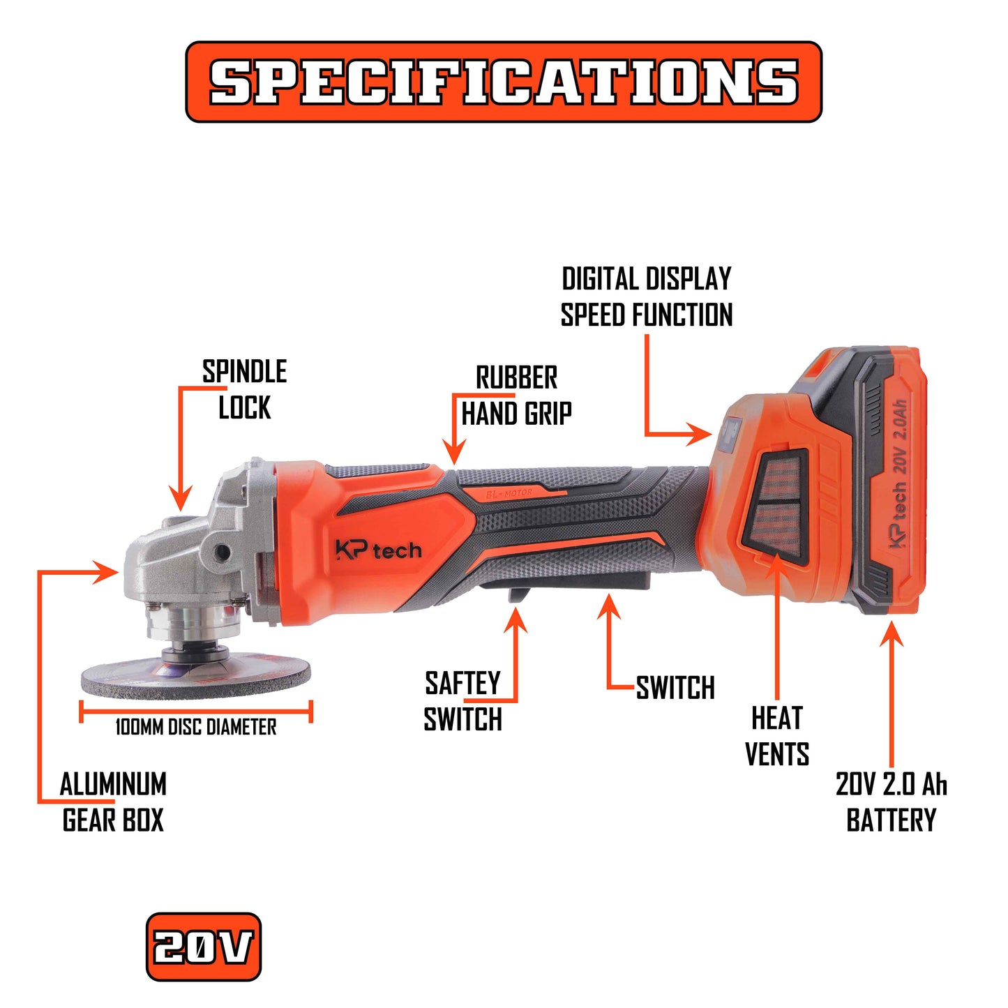 Cordless Angle Grinder 20V