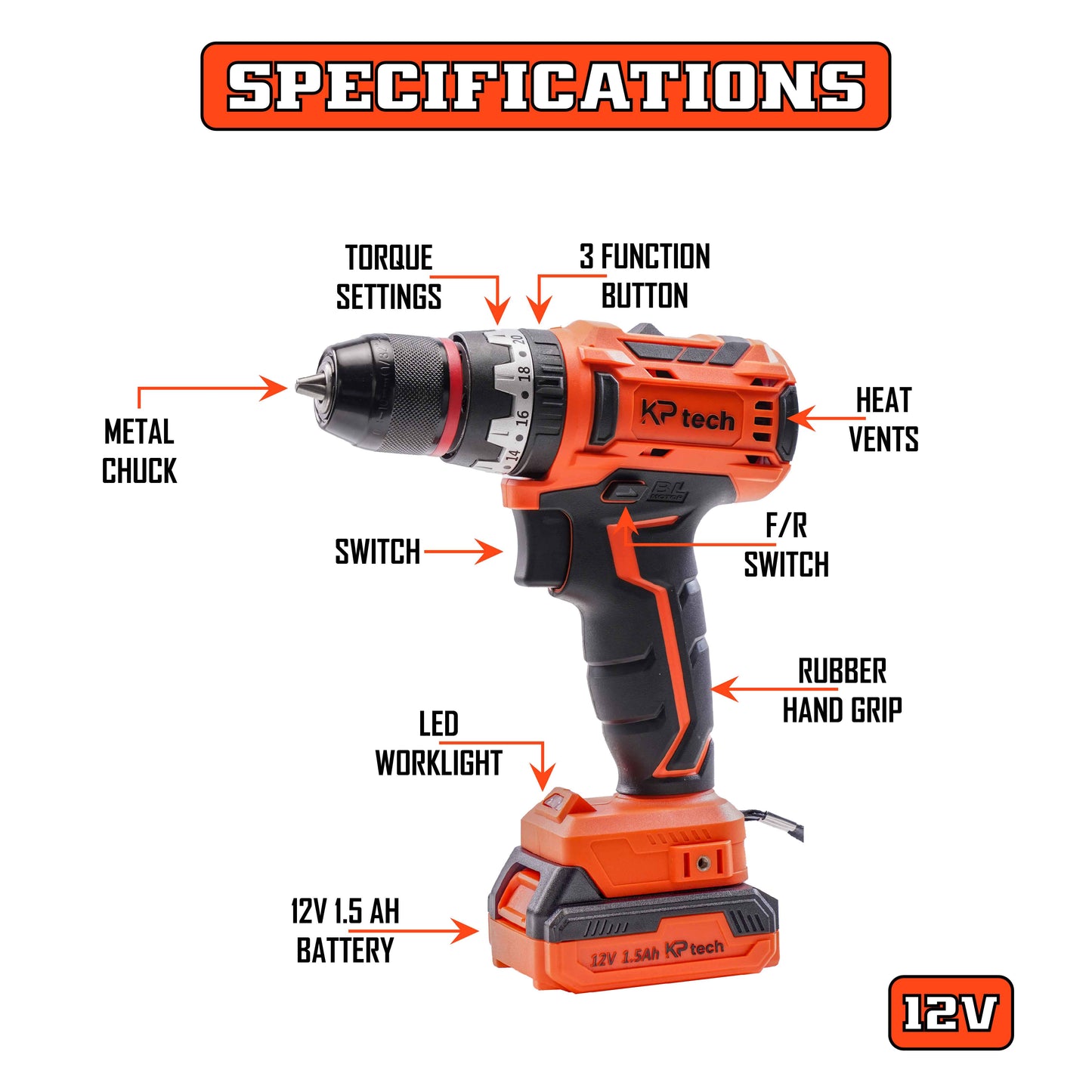 Cordless Drill 12V | 35NM Torque