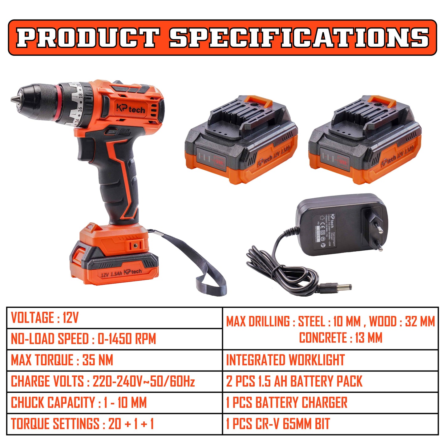 Cordless Drill 12V | 35NM Torque
