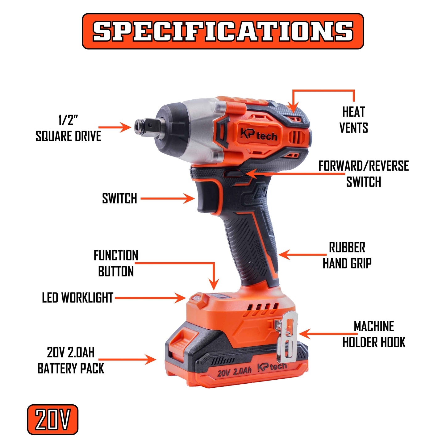 2 in 1 Cordless Impact Wrench + Screw Driver 20V