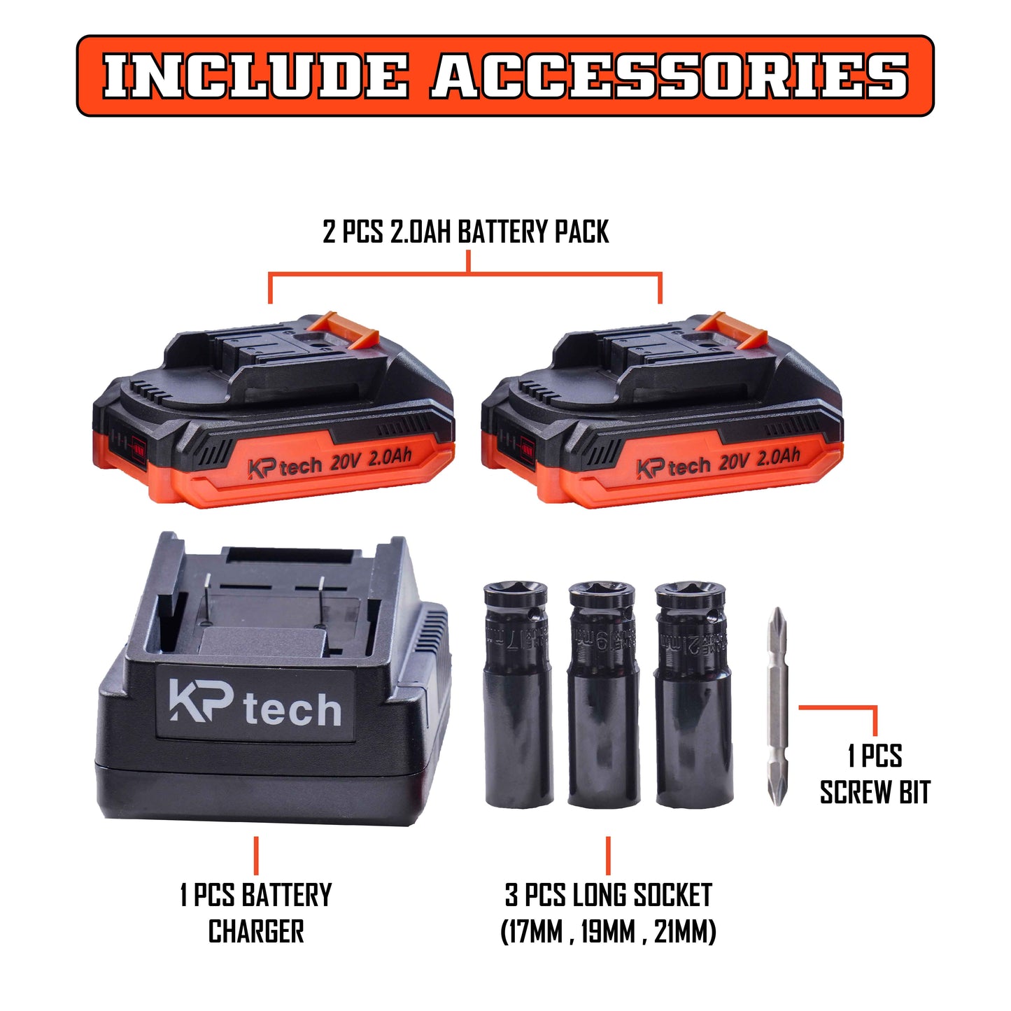 2 in 1 Cordless Impact Wrench + Screw Driver 20V