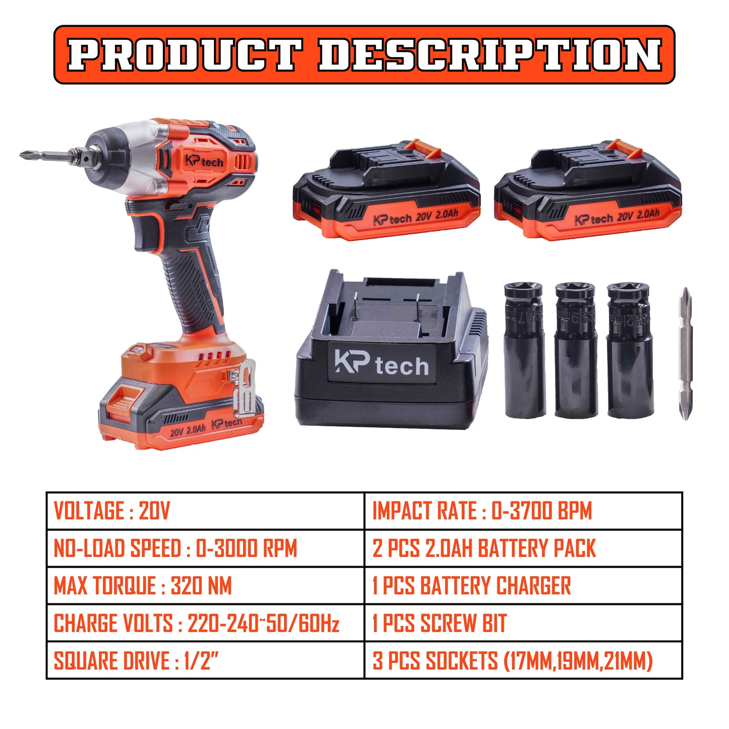 2 in 1 Cordless Impact Wrench + Screw Driver 20V