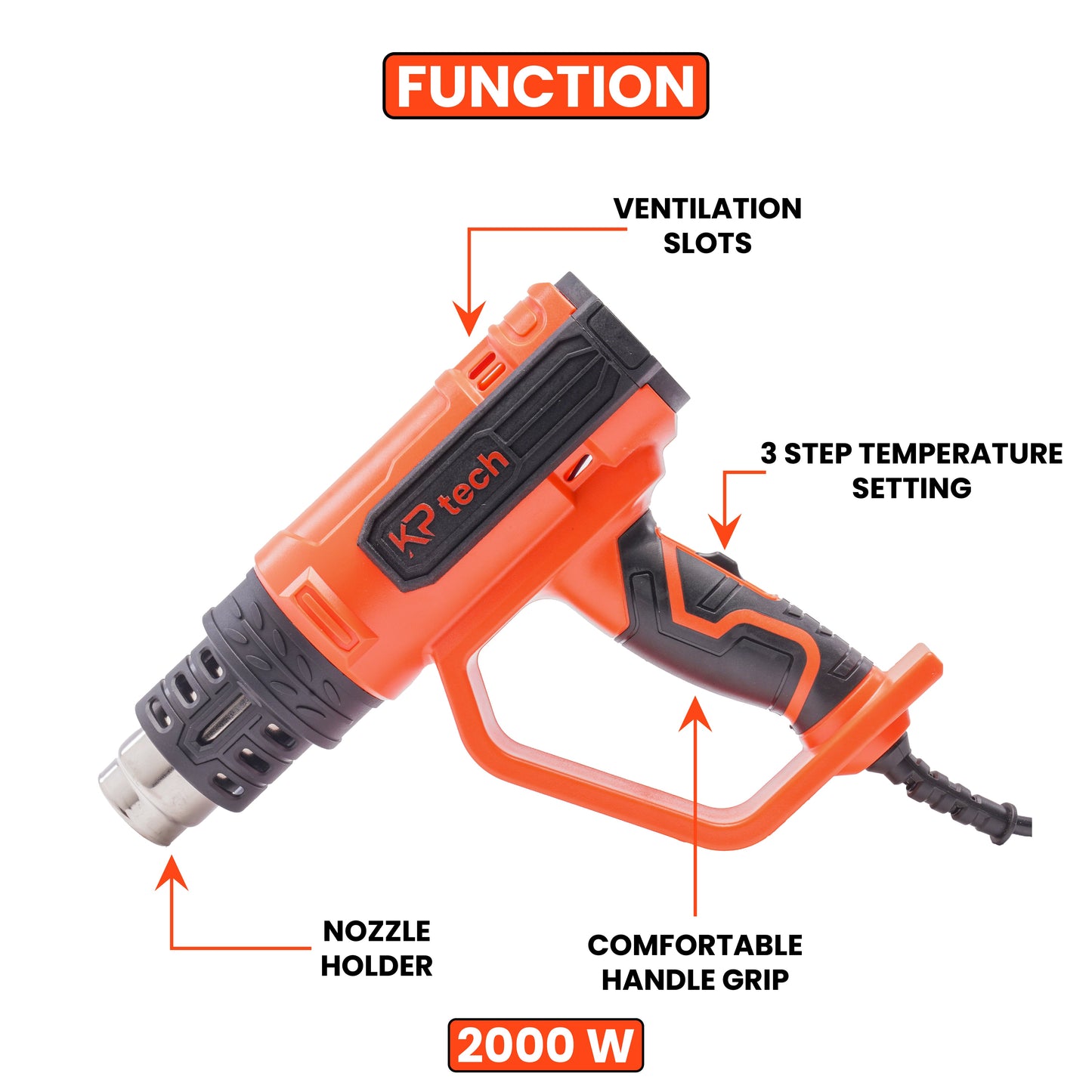 Heat gun 2000W | With 1pcs scraper and 4 pcs nozzles