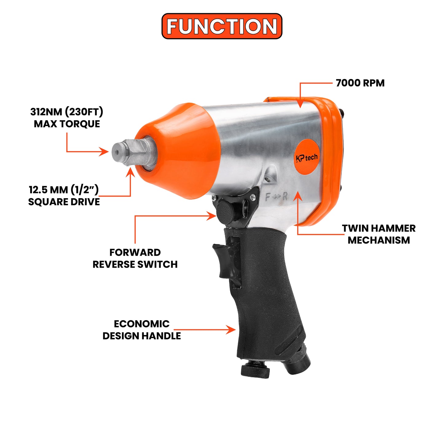 Air impact wrench kit 312Nm(230ft)