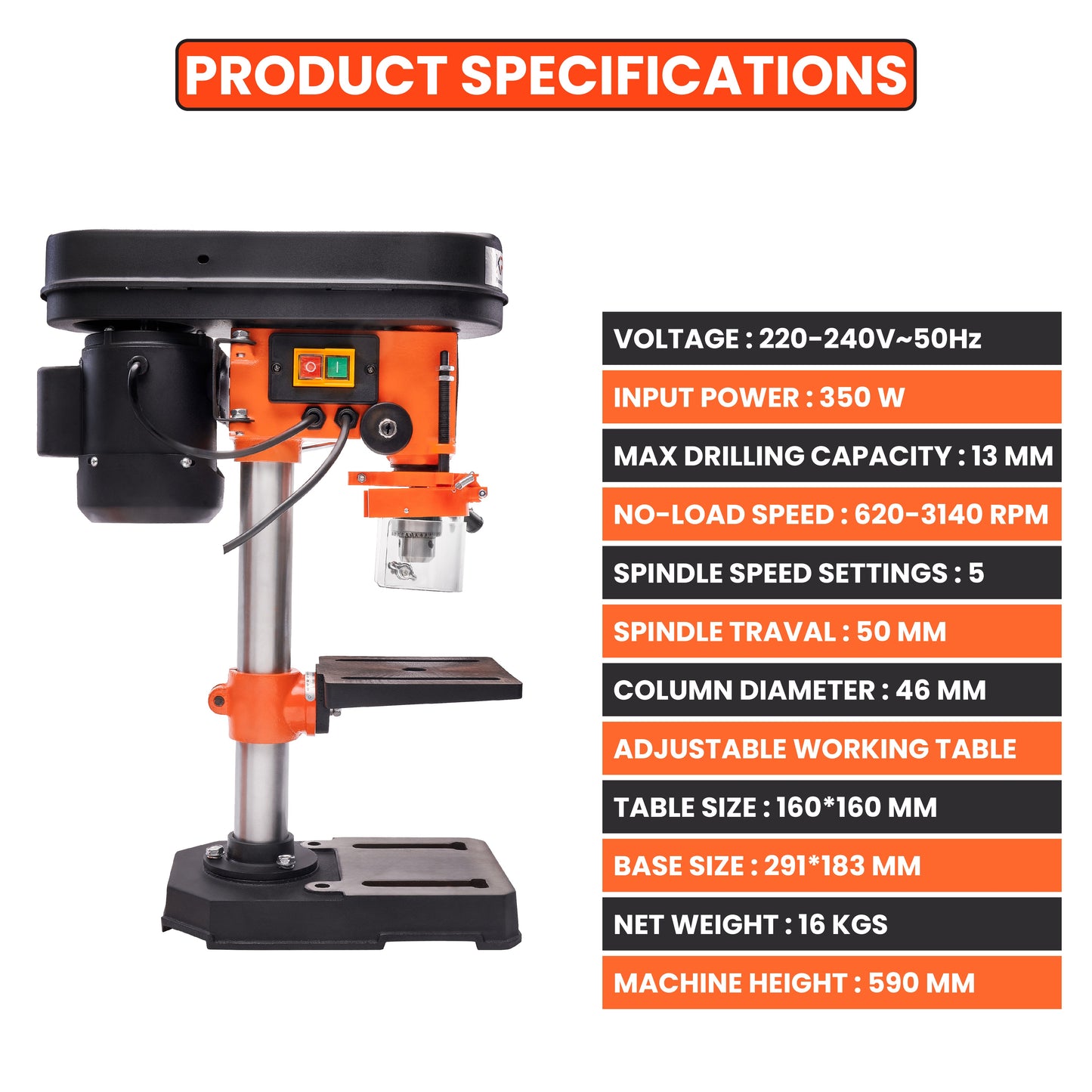 Drill press 350W | 620-3140 RPM
