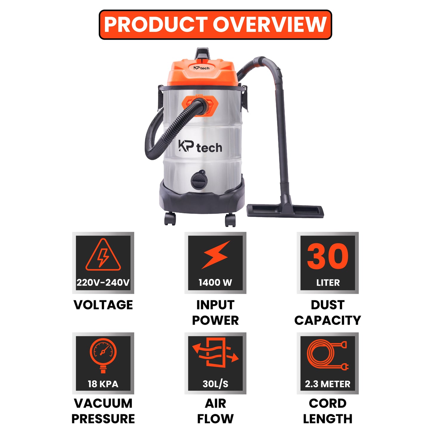 Vacuum Cleaner Wet & Dry 1400W | 30L