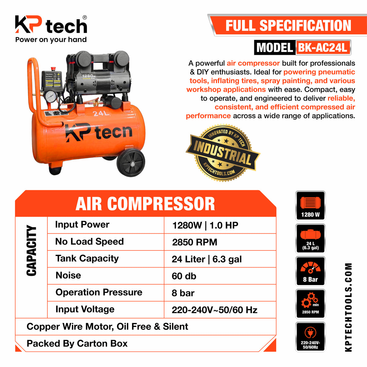 Air Compressor 24L | 1280W | BK-AC24L
