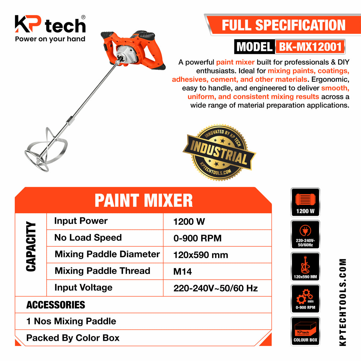 Paint Mixer 1200W | 0-900 RPM | BK-MX12001