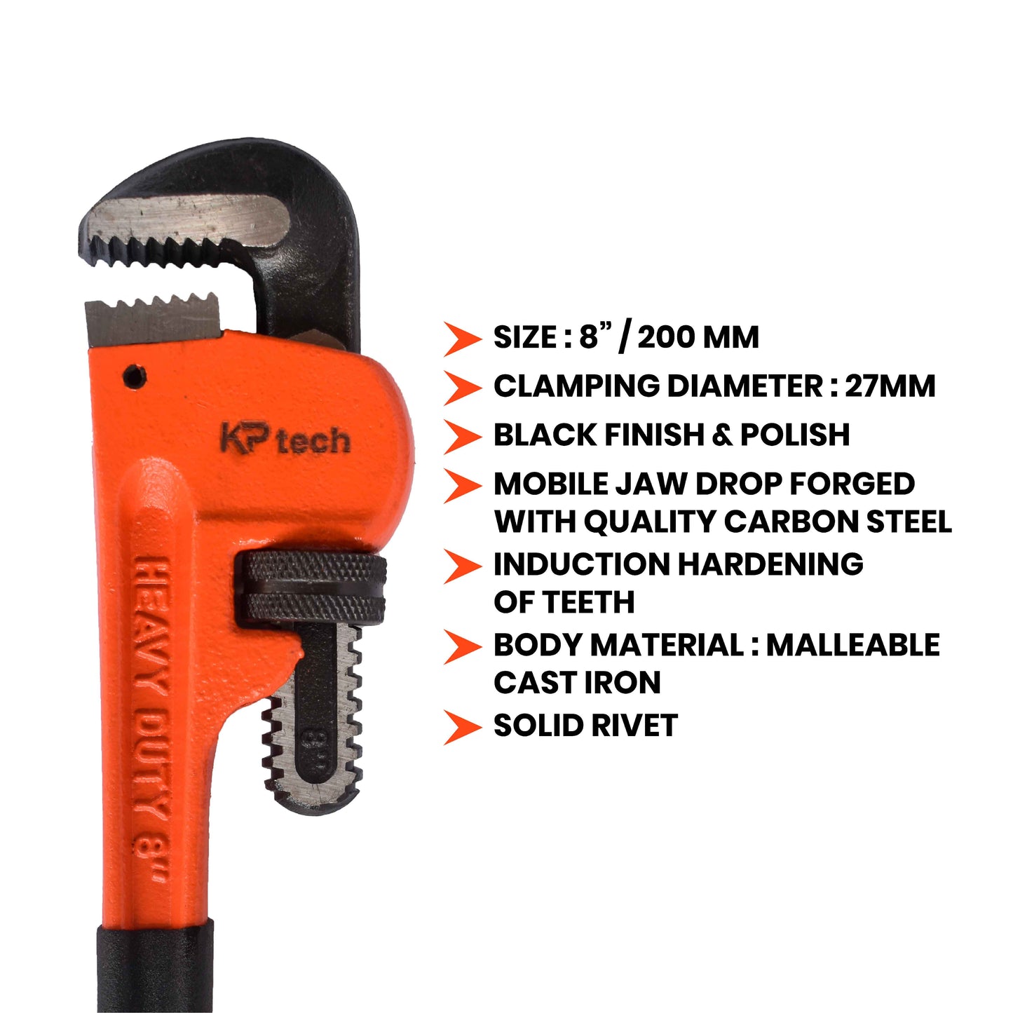 Heavy Duty Pipe Wrench | 8 Inch | HT-HPW0801