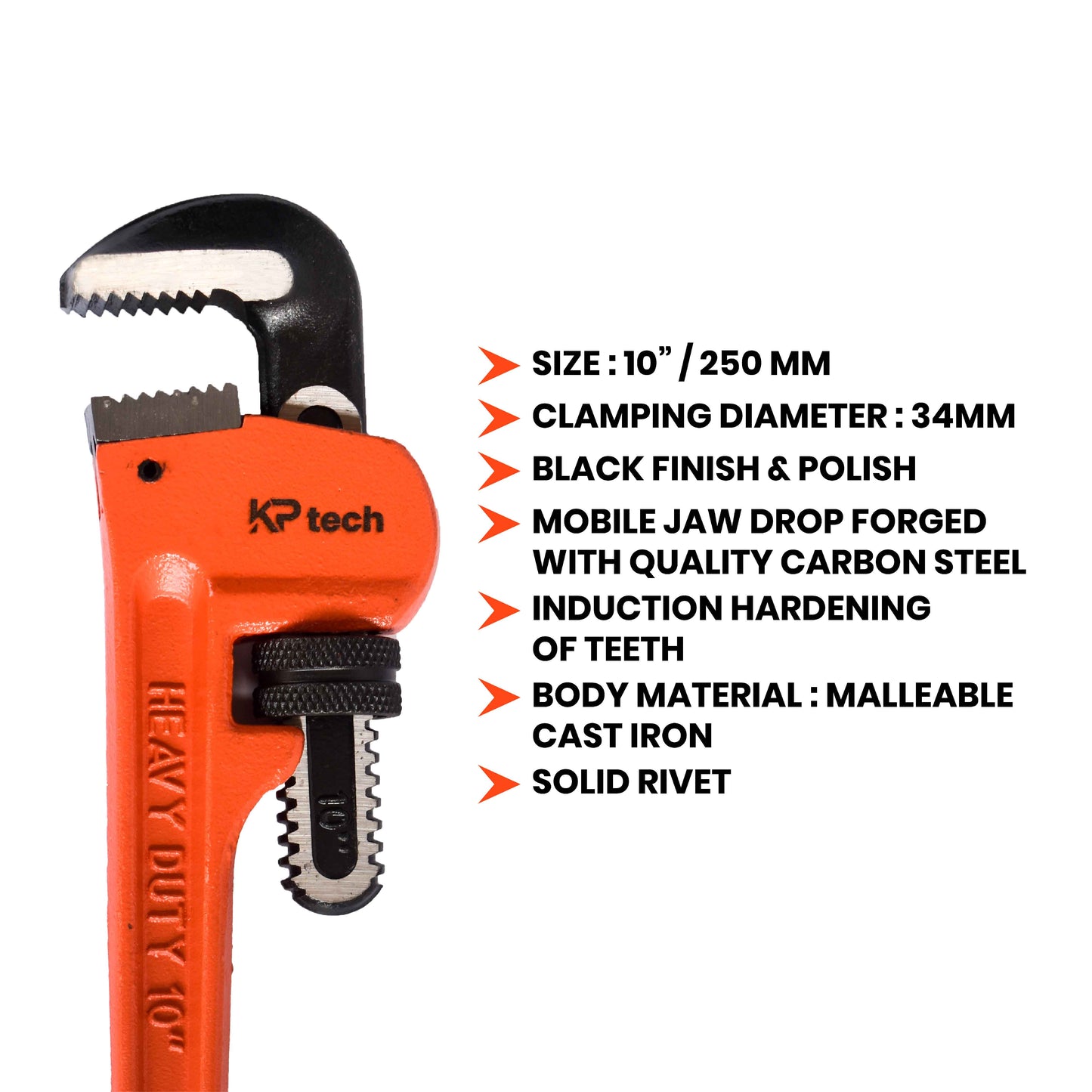 Heavy Duty Pipe Wrench | 10 Inch | HT-HPW1001