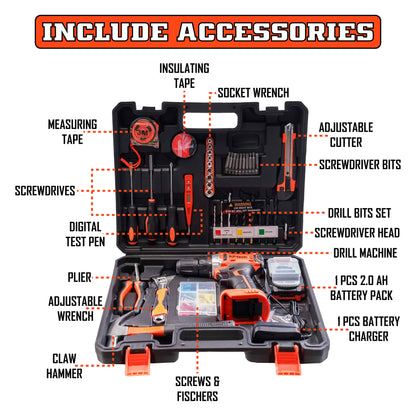 Tool Kit with 20V Cordless Impact Drill | 35 NM Torque