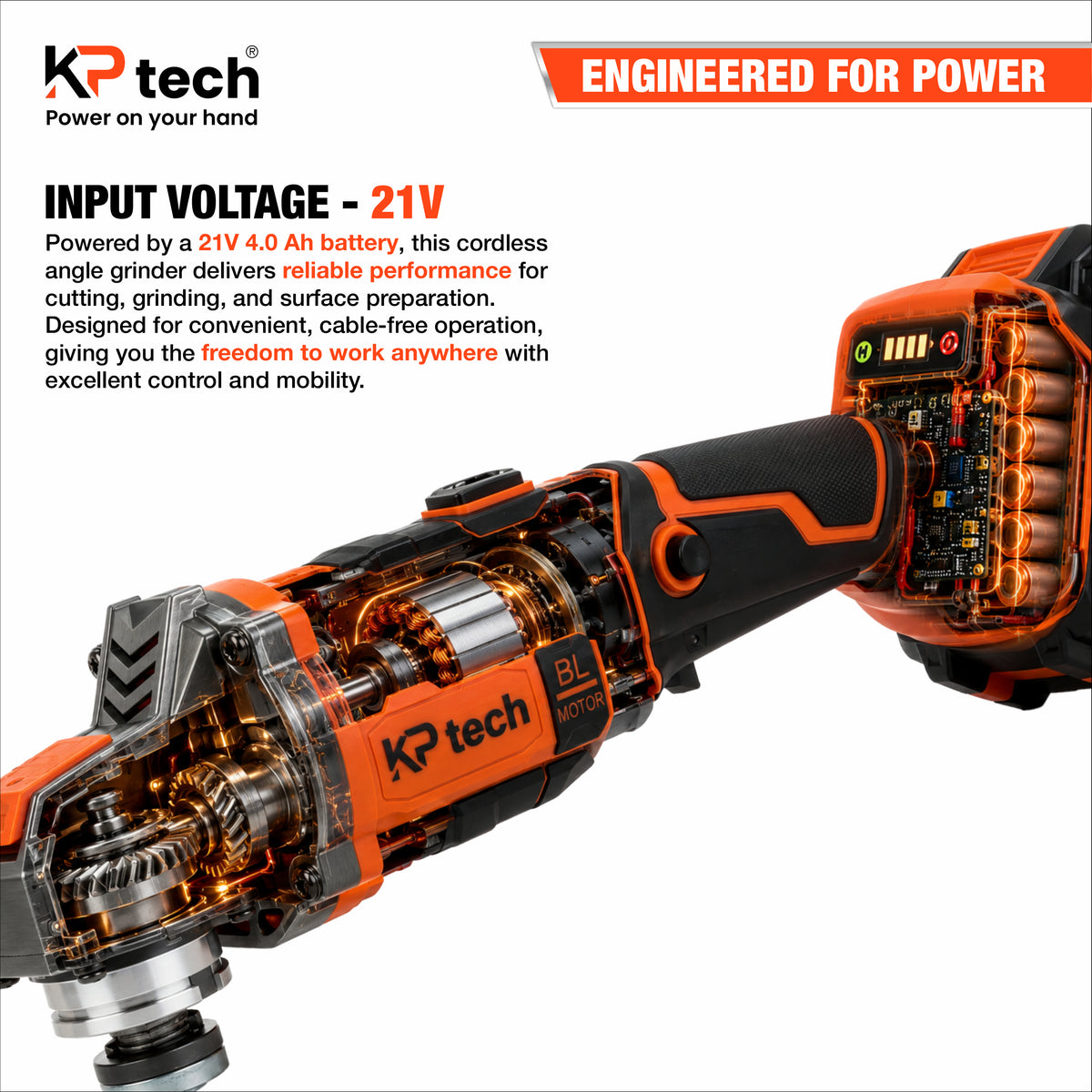 Cordless Angle Grinder 21V 4.0Ah, 100mm | 4", BK-CLG102