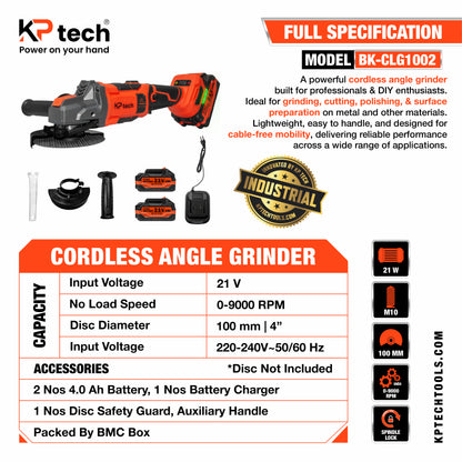 Cordless Angle Grinder 21V 4.0Ah, 100mm | 4", BK-CLG102