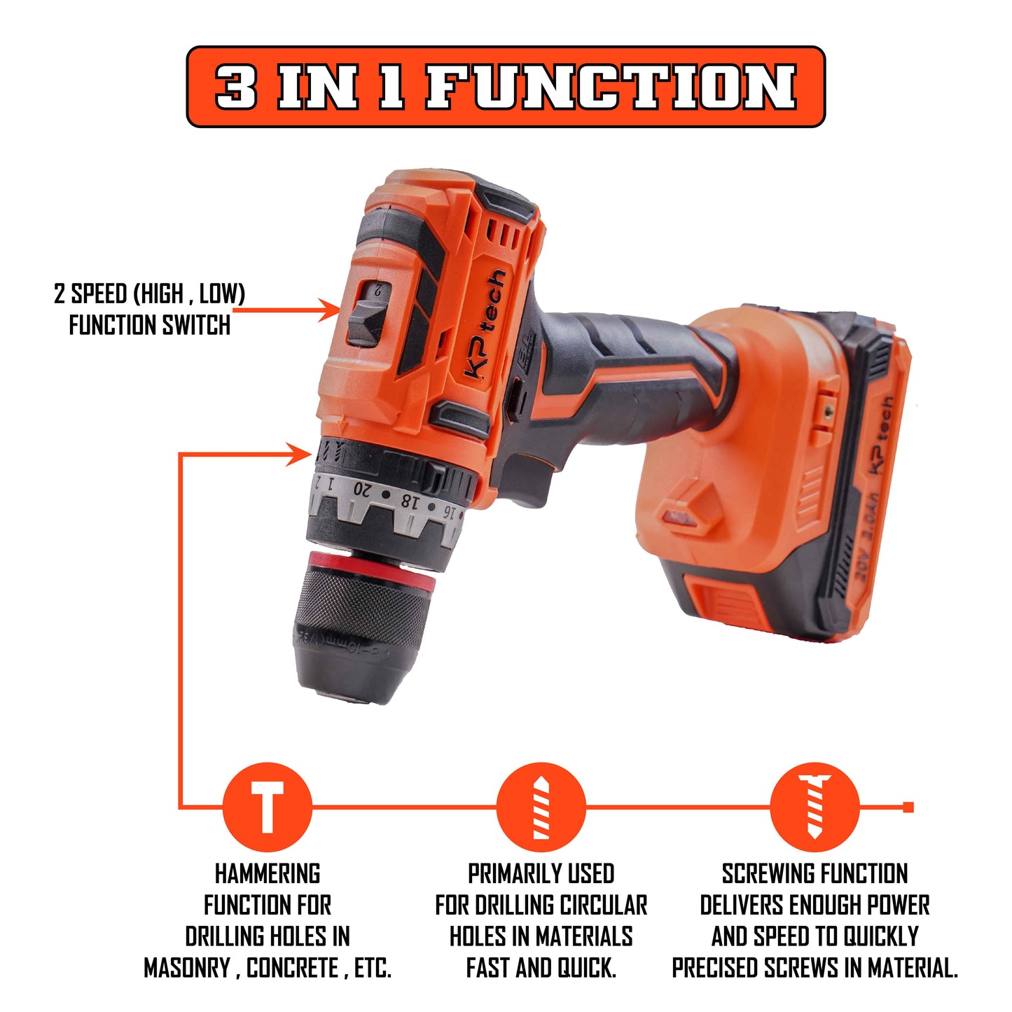 Tool Kit with 20V Cordless Impact Drill | 45 NM Torque