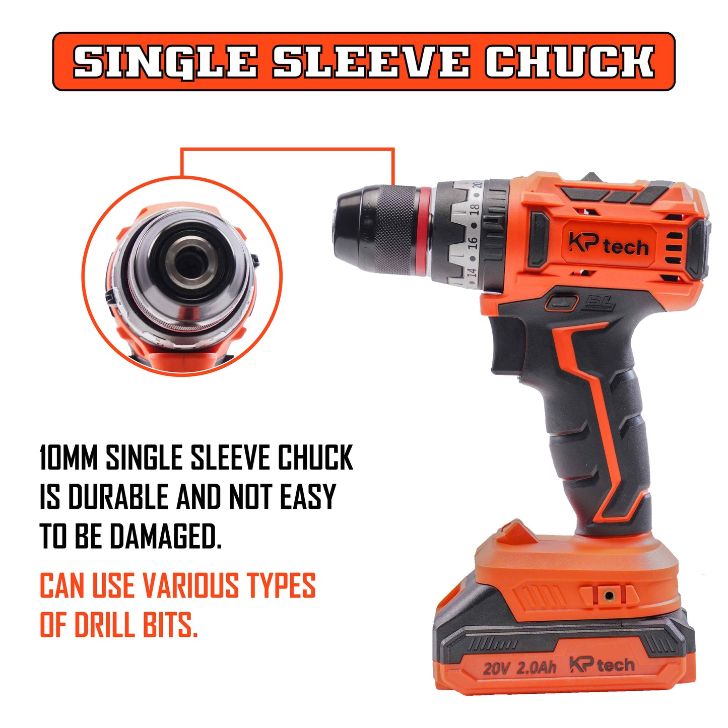 Tool Kit with 20V Cordless Impact Drill | 45 NM Torque