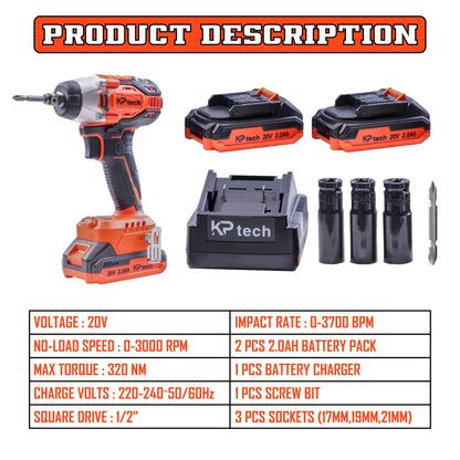 2 in 1 Cordless Impact Wrench + Screw Driver 20V