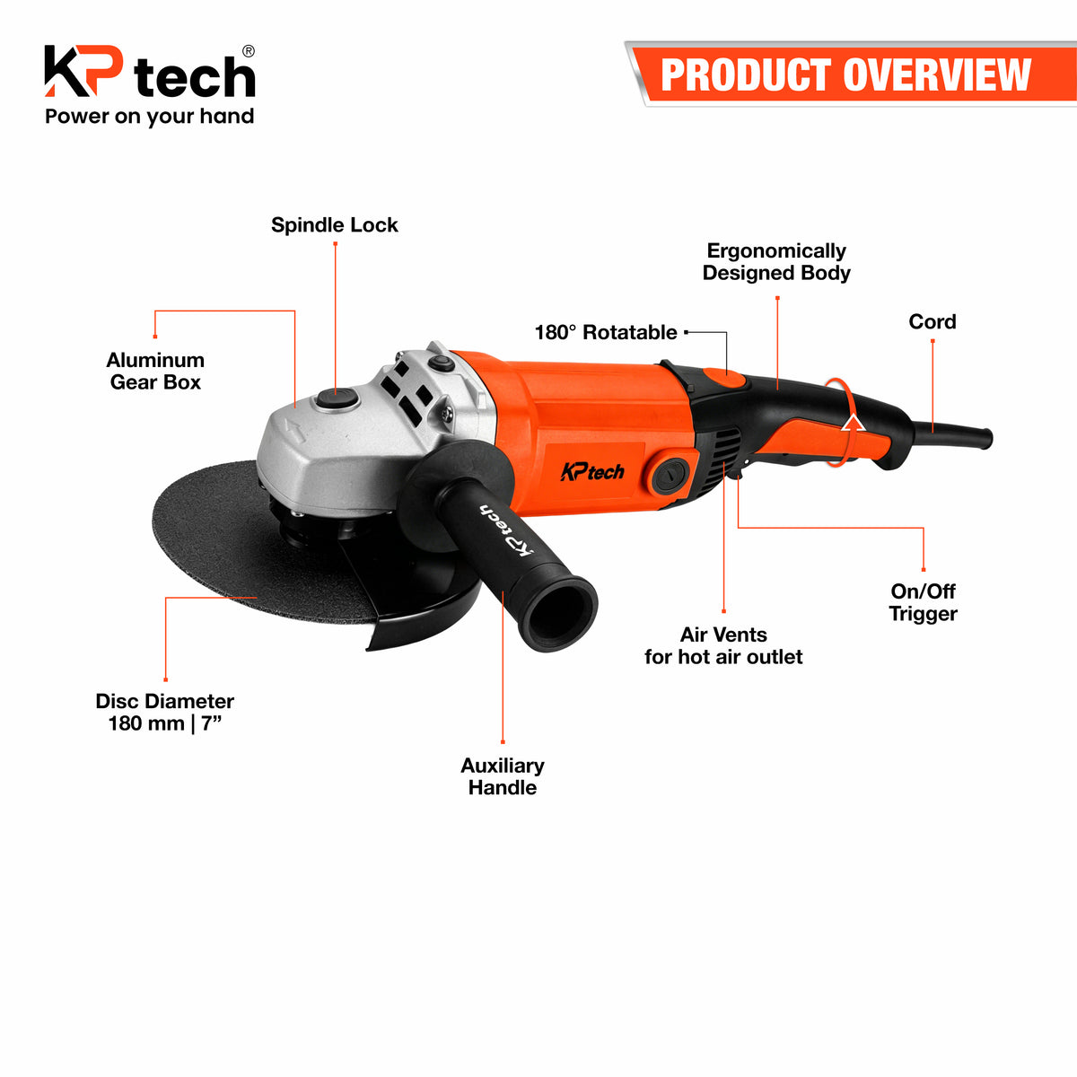 Angle Grinder 2200W, 180 mm | 7" BK-G22007