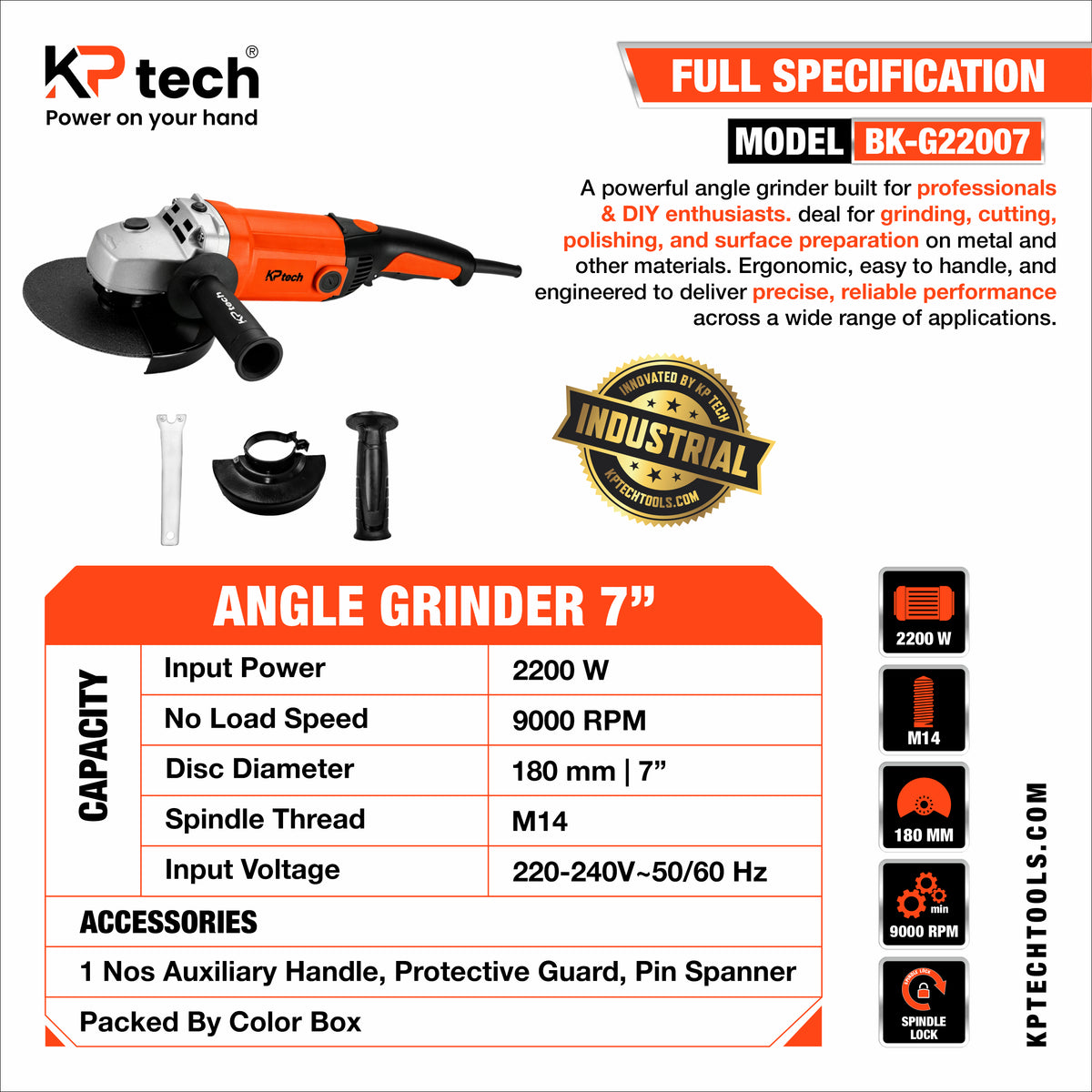 Angle Grinder 2200W, 180 mm | 7" BK-G22007