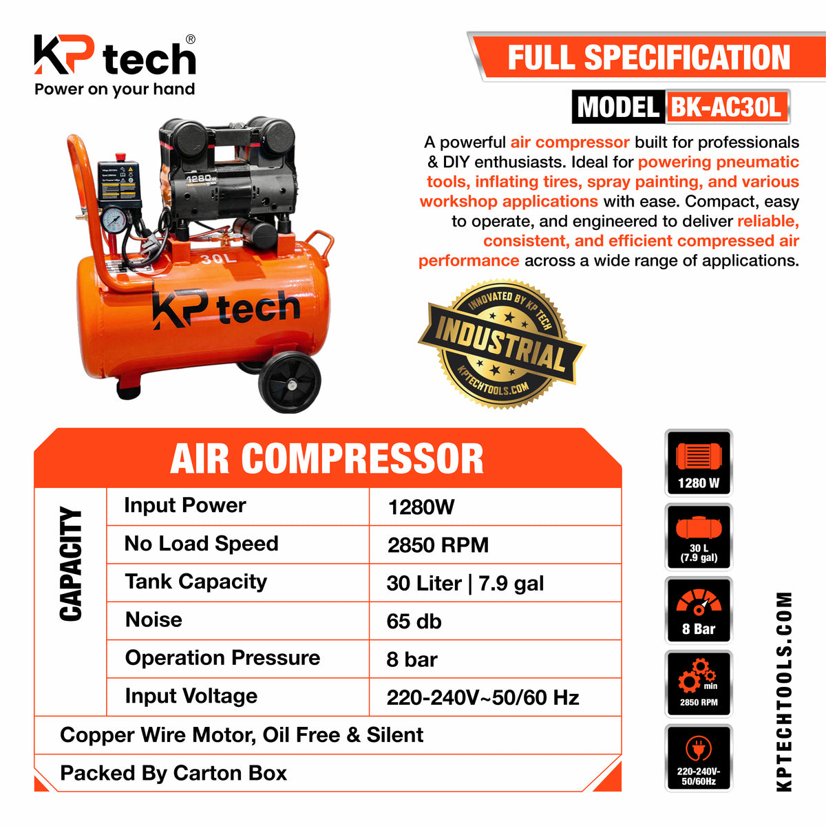 Air Compressor 30L | 1280W | BK-AC30L