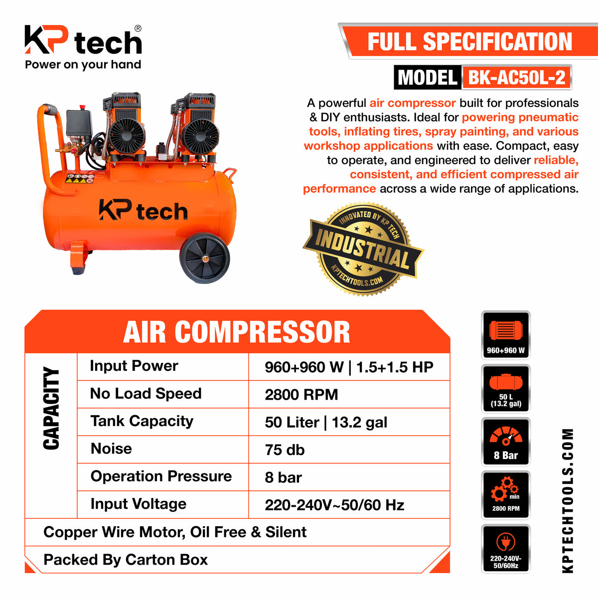 Air Compressor 50L-2 | 980+980 W | BK-AC50L-2