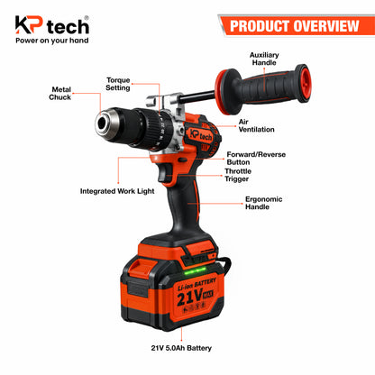 Cordless Impact Drill 21V 5.0Ah | 120 NM | 0-450, 450-1500 RPM | BK-CID13120