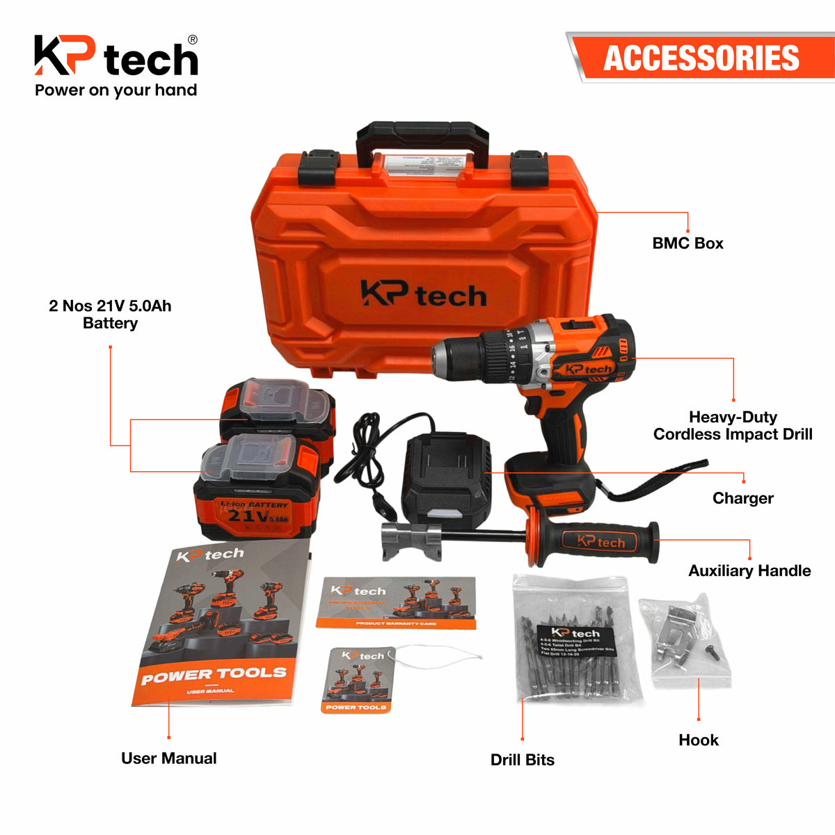 Cordless Impact Drill 21V 5.0Ah | 120 NM | 0-450, 450-1500 RPM | BK-CID13120