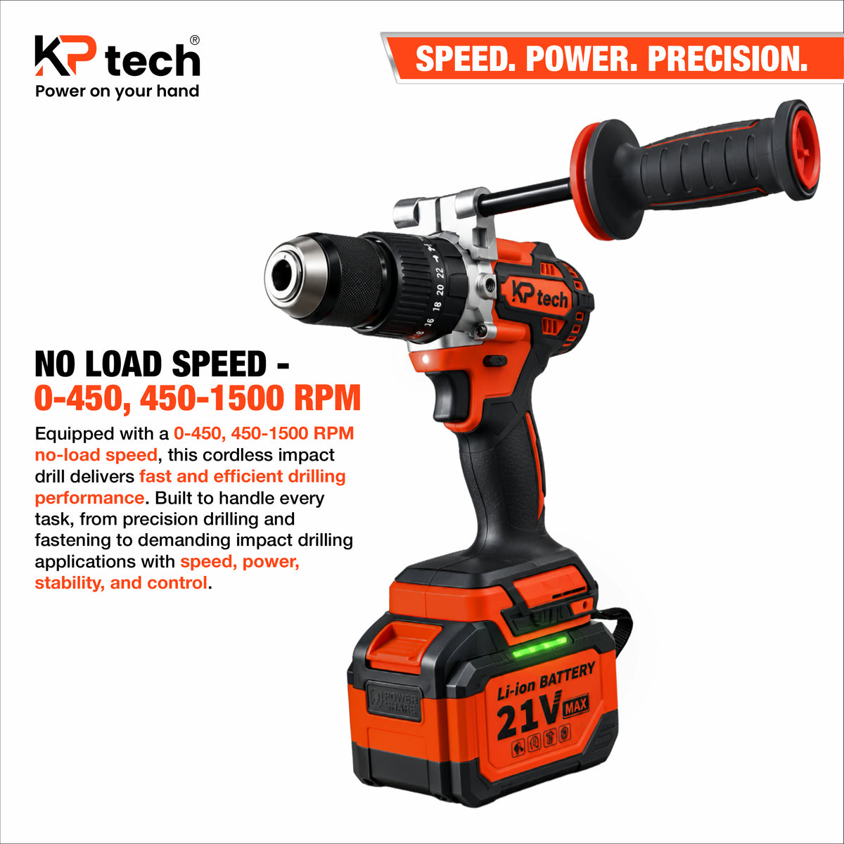 Cordless Impact Drill 21V 5.0Ah | 120 NM | 0-450, 450-1500 RPM | BK-CID13120