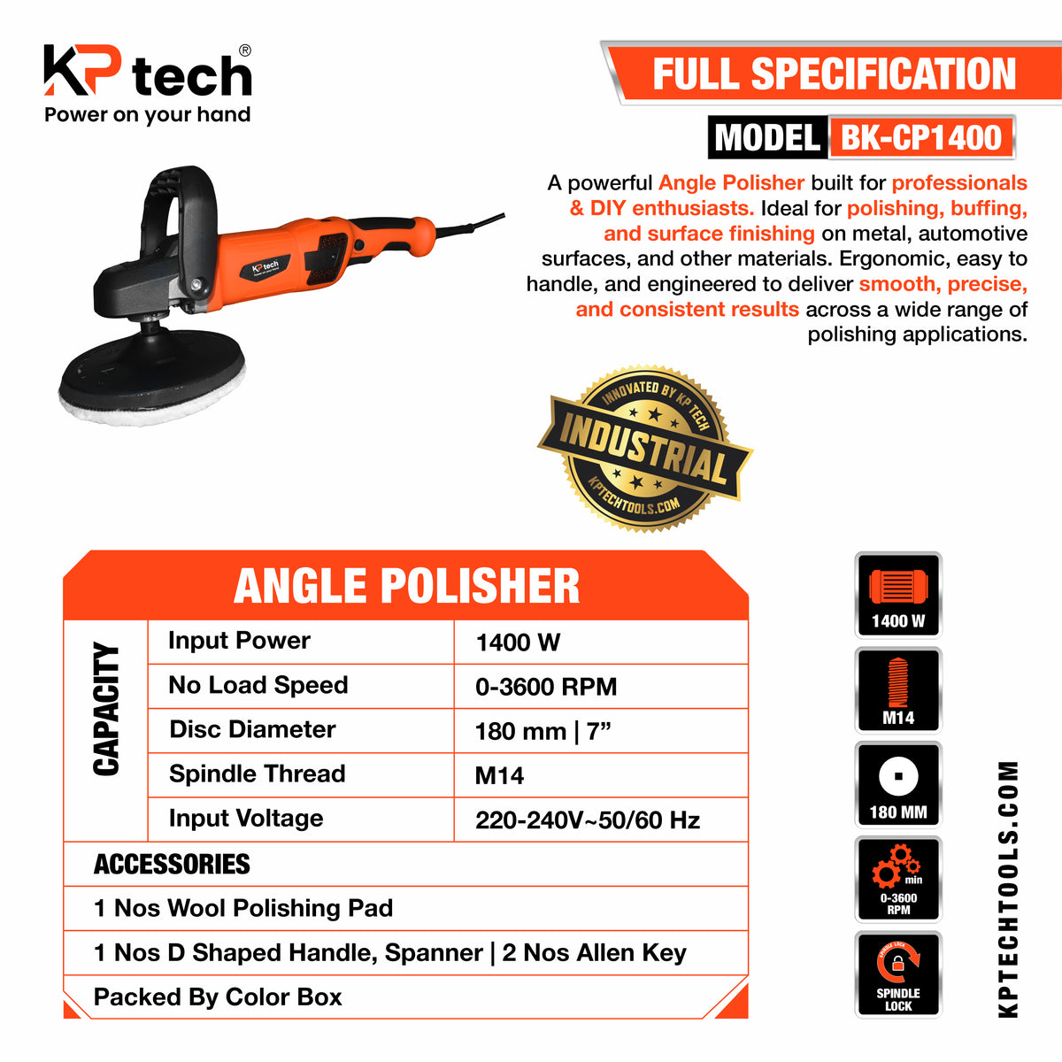 Angle Polisher 1400W | 180mm(7") | BK-CP1400