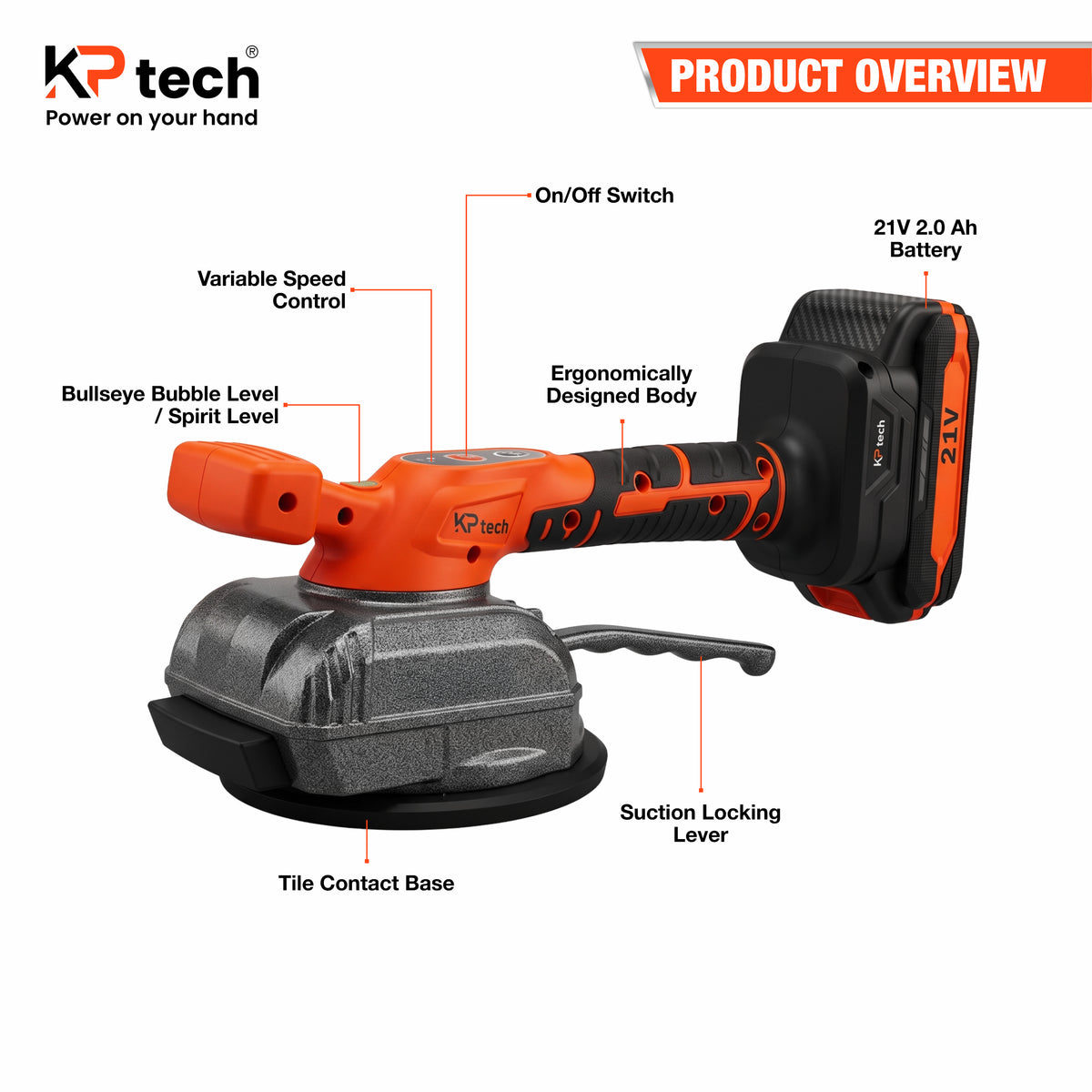 Cordless Tile Vibrator 21V 2.0Ah | 0-15000 VPM | BK-CTV3001