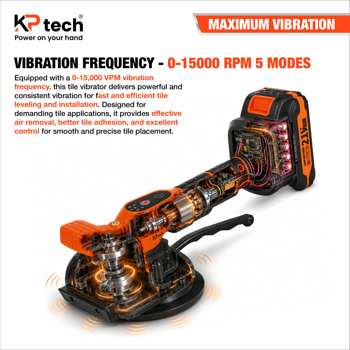 Cordless Tile Vibrator 21V 2.0Ah | 0-15000 VPM | BK-CTV3001