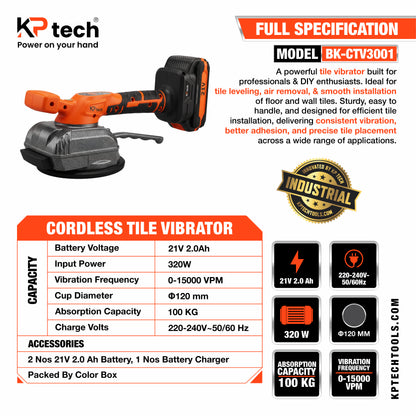 Cordless Tile Vibrator 21V 2.0Ah | 0-15000 VPM | BK-CTV3001