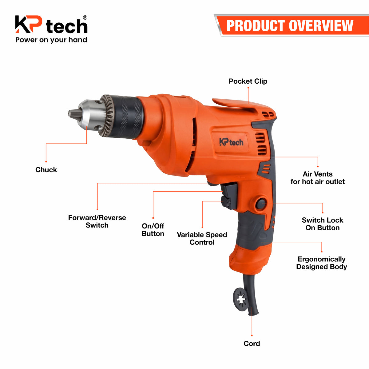 Electric Drill 500W | 10mm Chuck | BK-D1050