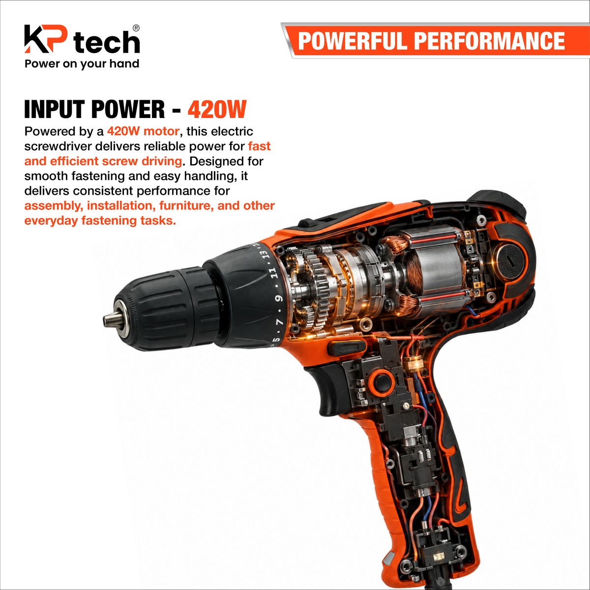 Electric Screwdriver 420W | 0-450, 450-1100 RPM | BK-ED4208